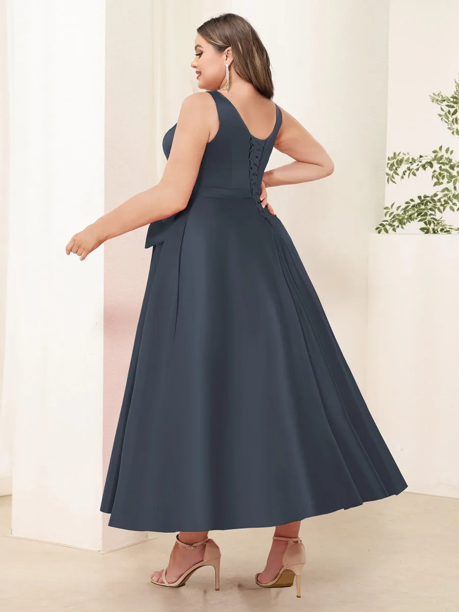 A-Line/Princess V Neck Sleeveless Long Plus Size Evening Dresses with Bow Knot sold by Lavetir product image thumbnail 2