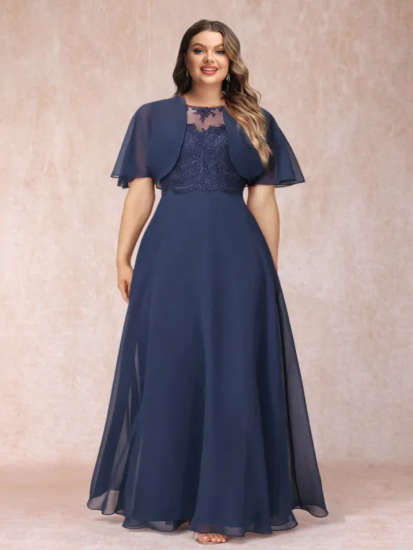 A-Line Chiffon Long Plus Size Mother of the Bride Dresses with Jacket & Appliques sold by Lavetir