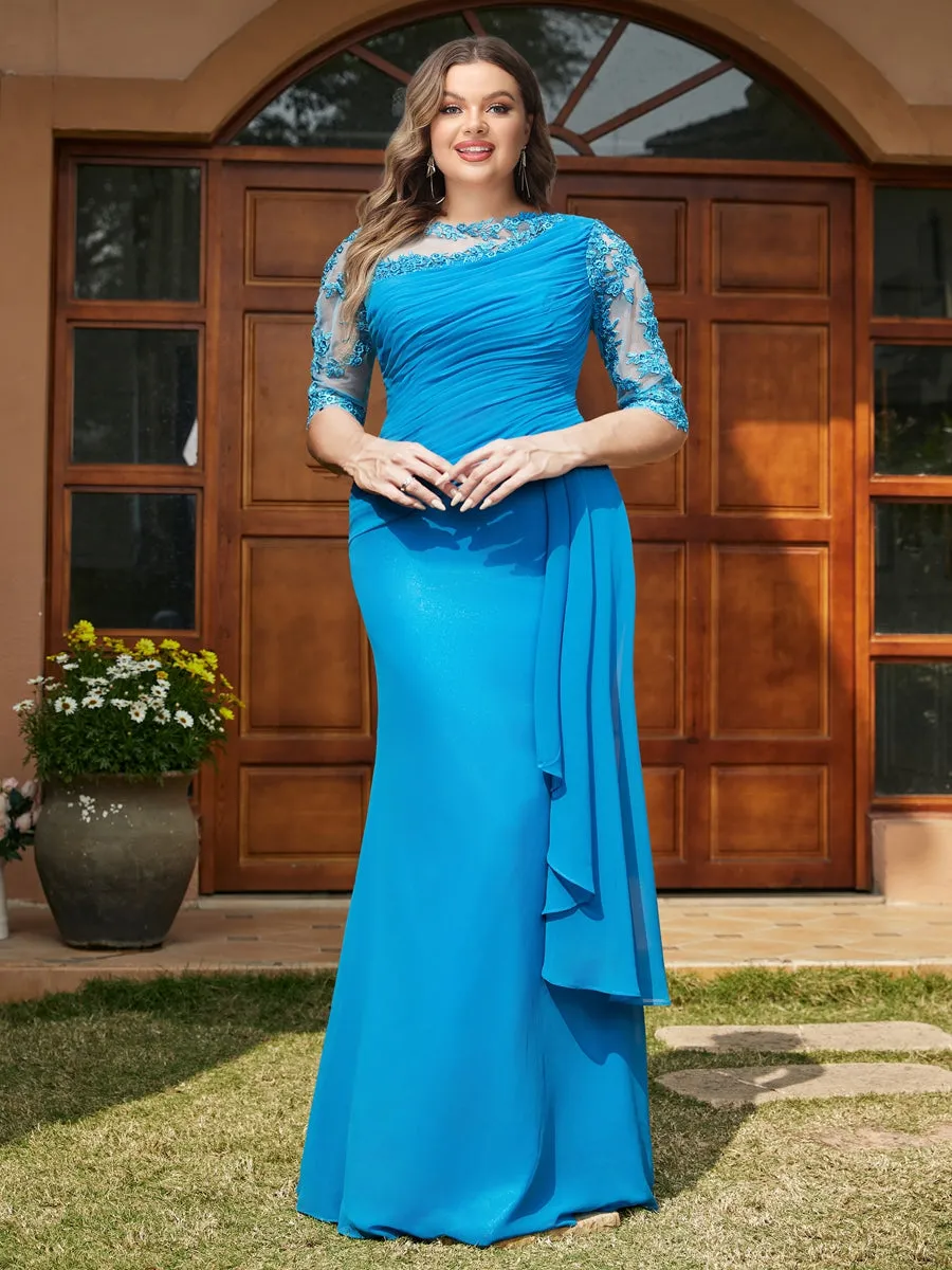 Sheath/Column Scoop Half Sleeves Long Plus Size Evening Dresses with Appliques sold by Lavetir