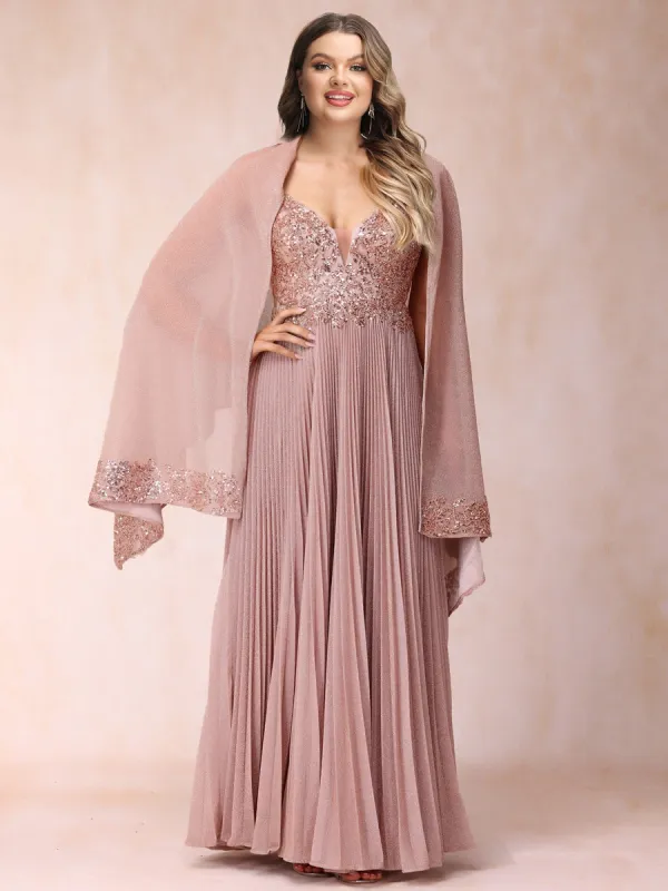 A-Line/Princess Spaghetti Straps Sleeveless Long Formal Plus Size Evening Dresses with Sequins sold by Lavetir