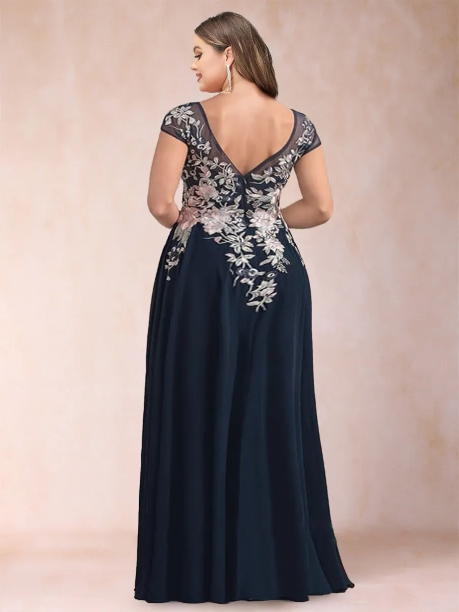 A-Line/Princess V-Neck Short Sleeves Plus Size Mother of the Bride Dresses with Applique sold by Lavetir product image thumbnail 2