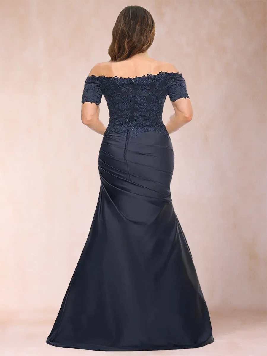 Trumpet/Mermaid Off-the-Shoulder Short Sleeves Plus Size Mother of the Bride Dresses Applique sold by Lavetir product image thumbnail 2