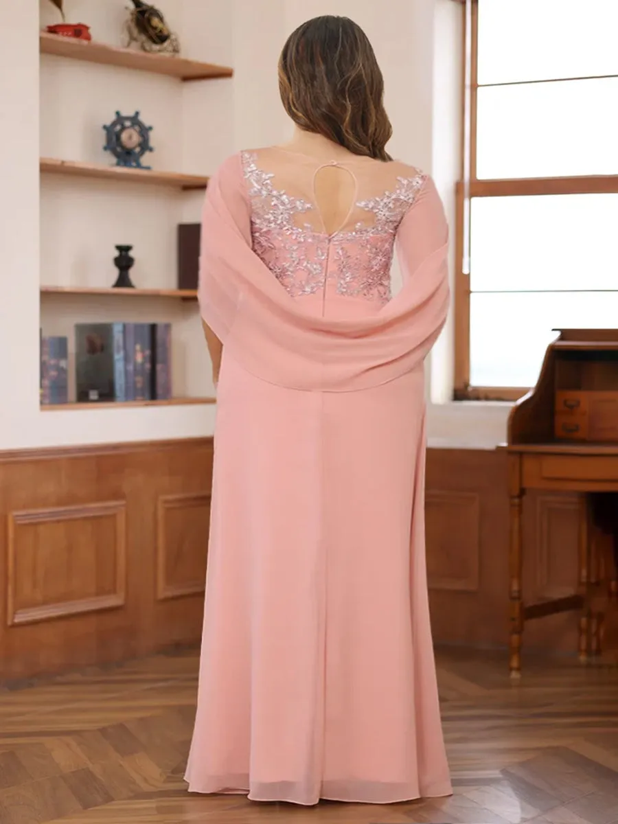 A-Line/Princess Illusion Scoop Appliques Ruched Plus Size Mother of the Bride Dresses with Cape sold by Lavetir product image thumbnail 2