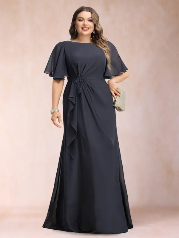 A-Line/Princess Scoop Black Chiffon Plus Size Mother of the Bride Dresses with Appliques & Ruffles sold by Lavetir