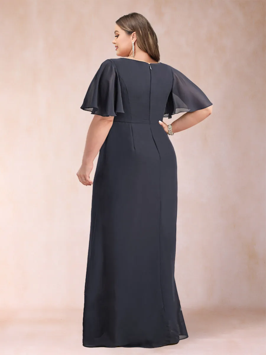 A-Line/Princess Scoop Black Chiffon Plus Size Mother of the Bride Dresses with Appliques & Ruffles sold by Lavetir product image thumbnail 2