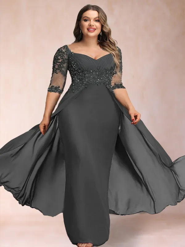 Sheath/Column V-Neck Half Sleeves Plus Size Mother of the Bride Dresses with Applique sold by Lavetir