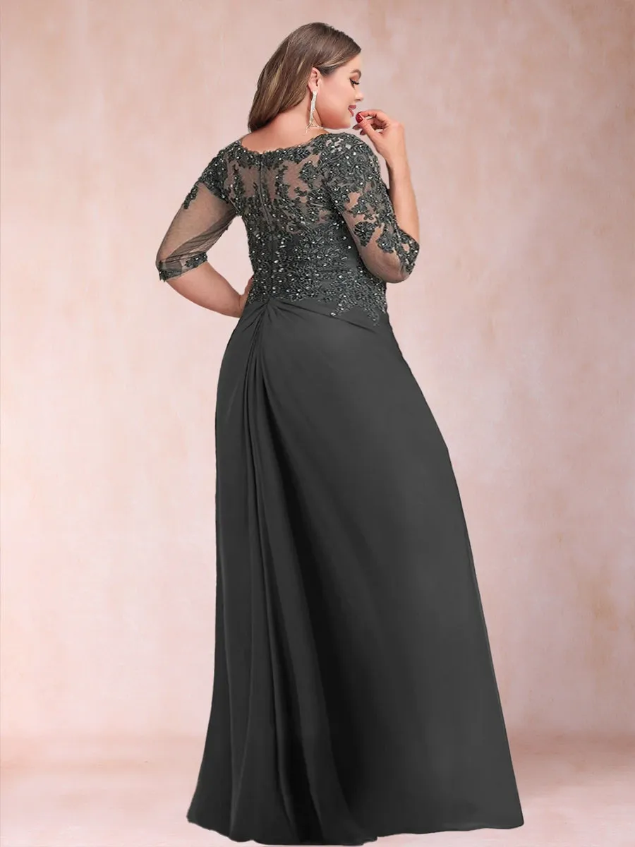 Sheath/Column V-Neck Half Sleeves Plus Size Mother of the Bride Dresses with Applique sold by Lavetir product image thumbnail 2