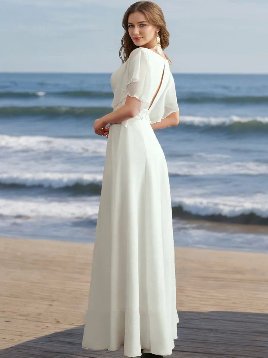 A-Line/Princess V-Neck Short Sleeves Applique Wedding Dresses sold by Lavetir product image thumbnail 2