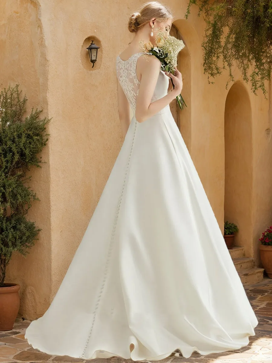 A-Line/Princess V-Neck Sleeveless Ruched Wedding Dresses sold by Lavetir product image thumbnail 2