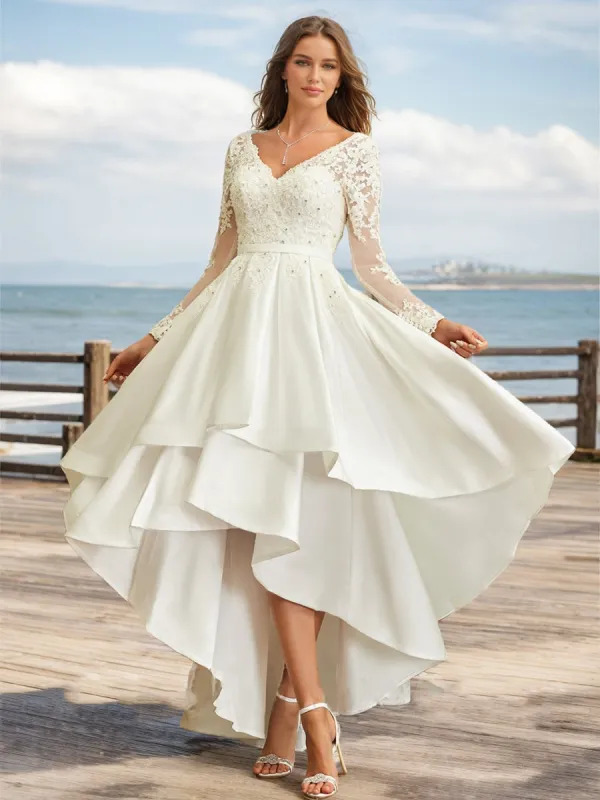 A-Line/Princess V-Neck Long Sleeves Rhinestone Wedding Dresses sold by Lavetir