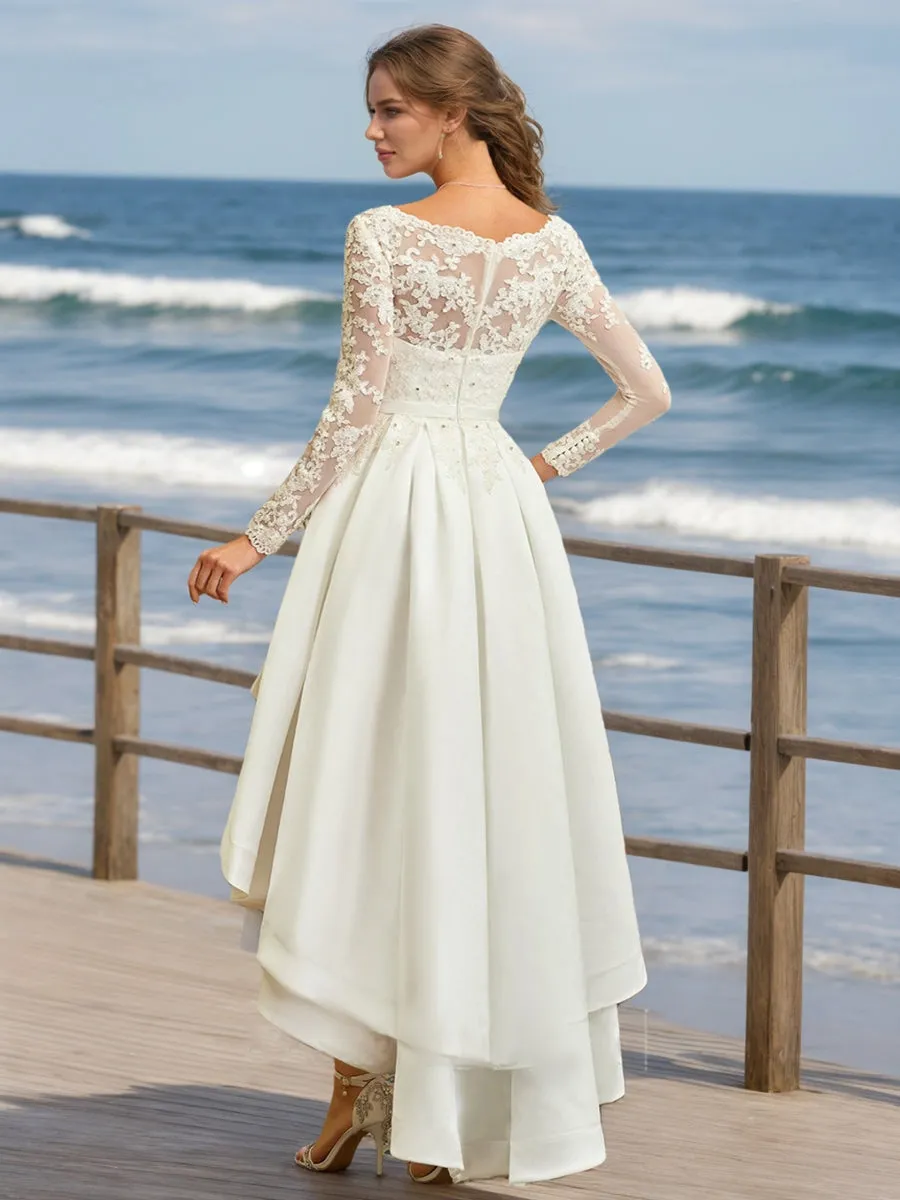 A-Line/Princess V-Neck Long Sleeves Rhinestone Wedding Dresses sold by Lavetir product image thumbnail 2