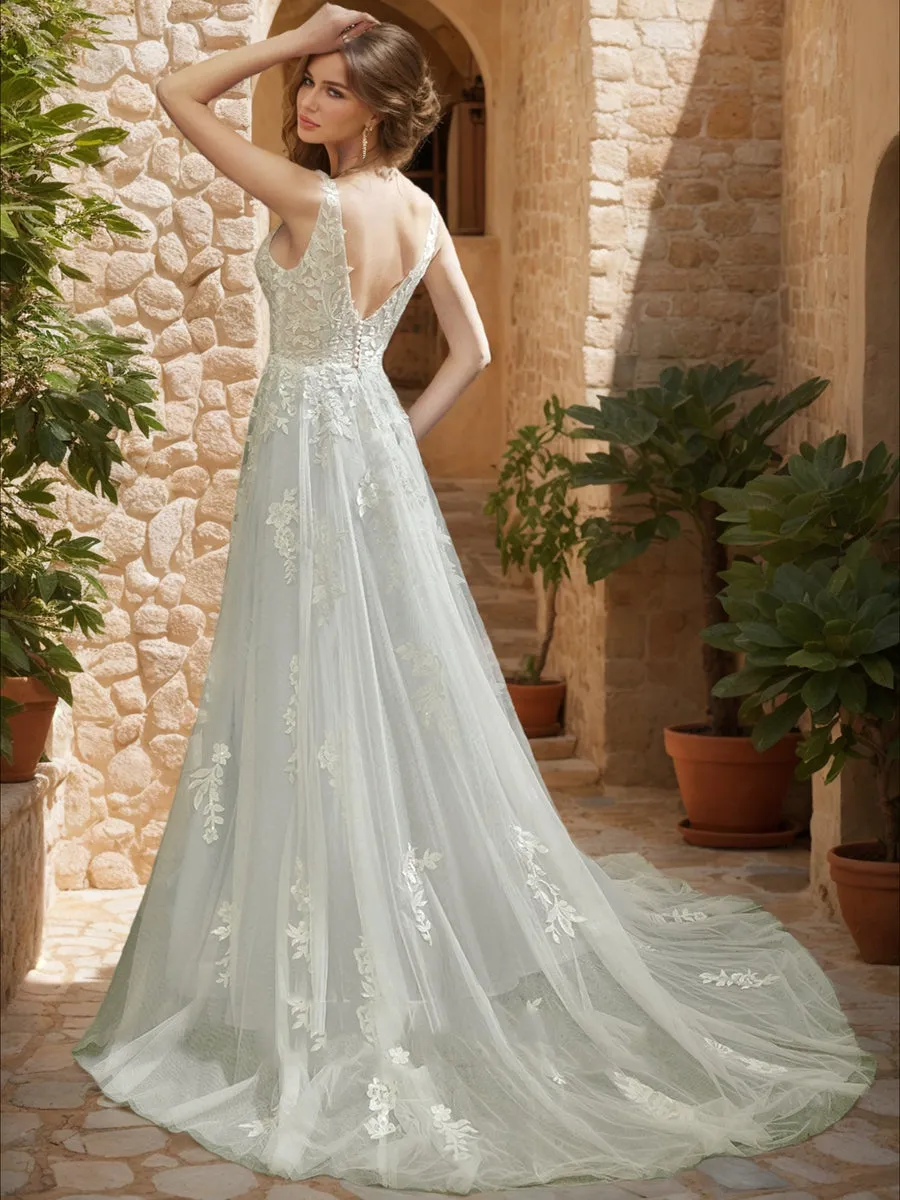 Ball Gown V-Neck Sleeveless Sequins Wedding Dresses sold by Lavetir product image thumbnail 2
