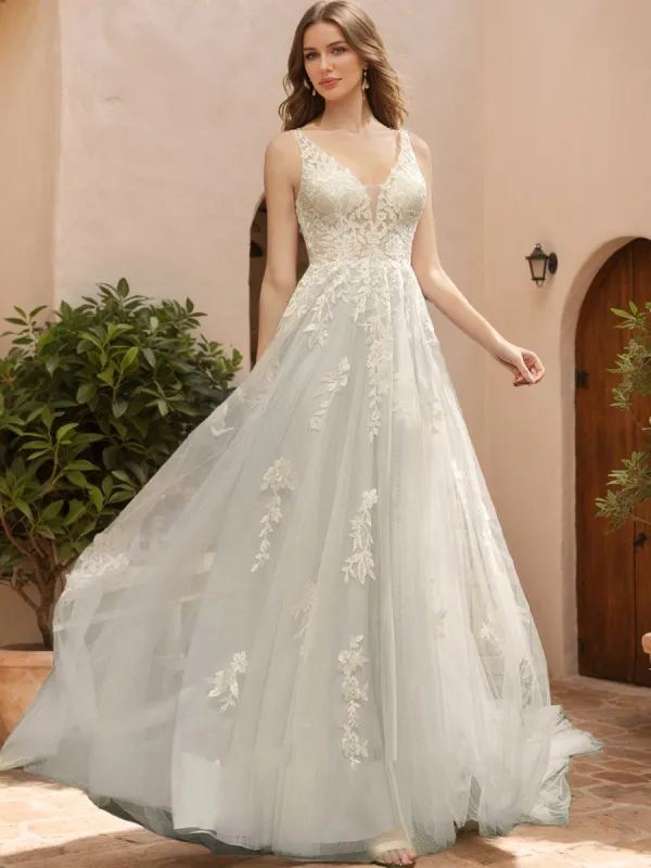 Ball Gown V-Neck Sleeveless Sequins Wedding Dresses sold by Lavetir