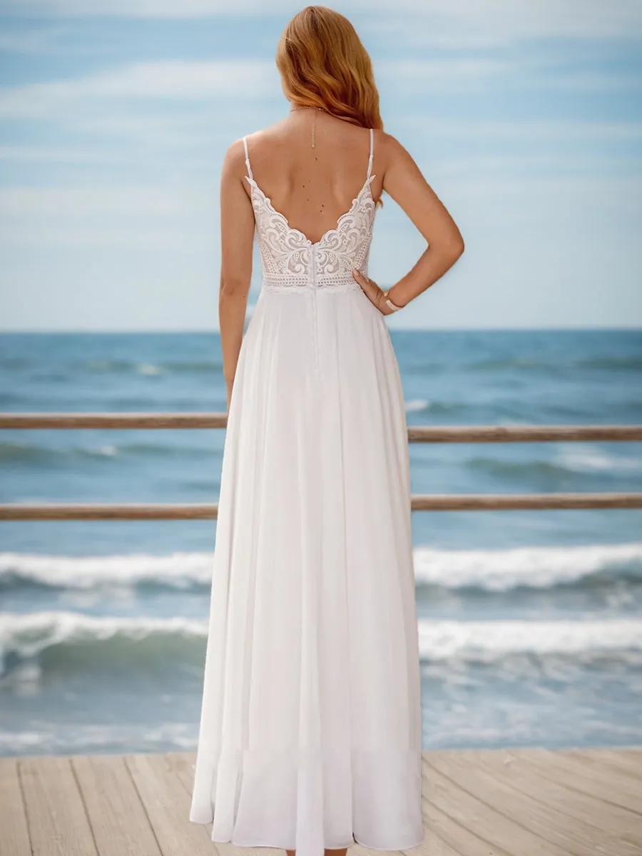 A-Line/Princess V-Neck Lace Chiffon Split Side Wedding Dresses sold by Lavetir product image thumbnail 2