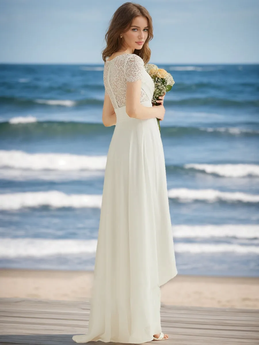 A-Line/Princess V-Neck Short Sleeves Ruched Wedding Dresses sold by Lavetir product image thumbnail 2