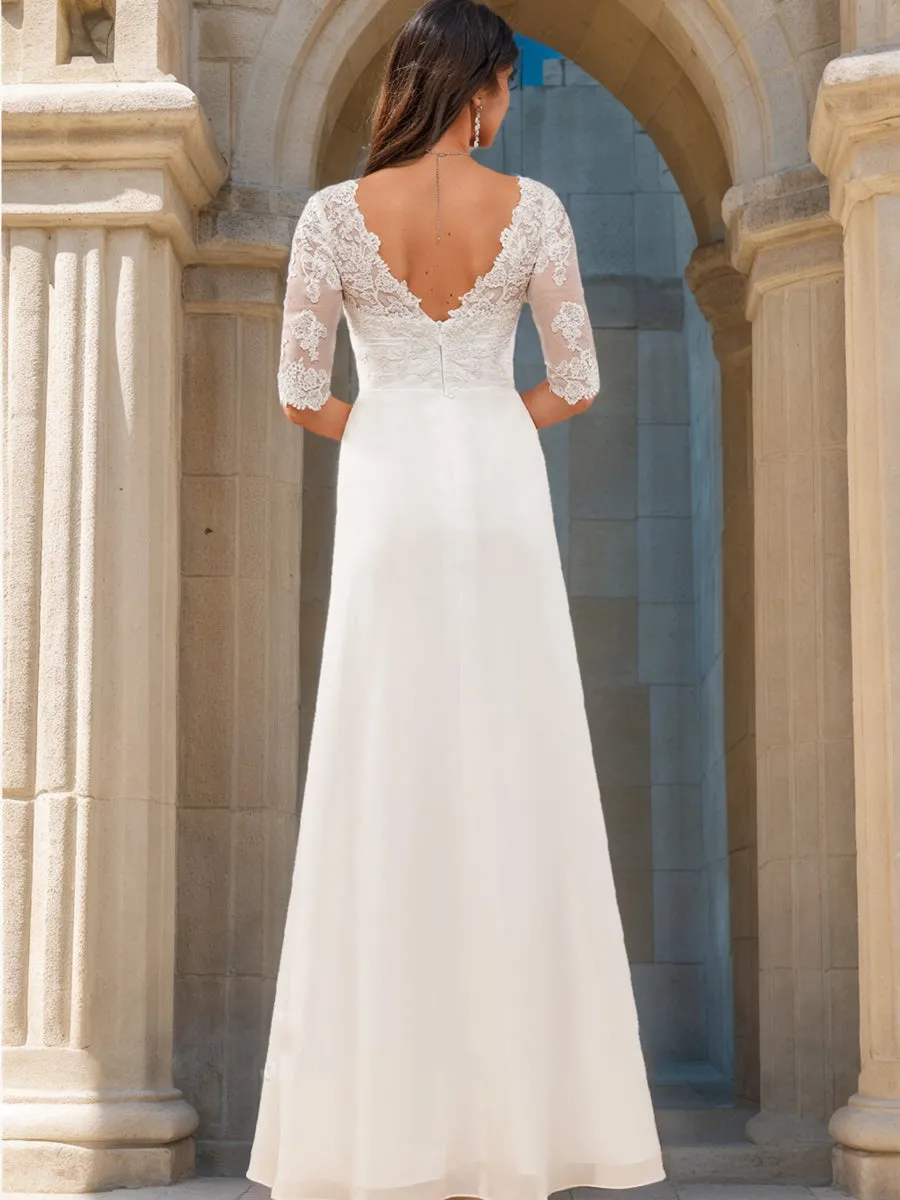 A-Line/Princess V-Neck Half Sleeves Lace Wedding Dresses sold by Lavetir product image thumbnail 2