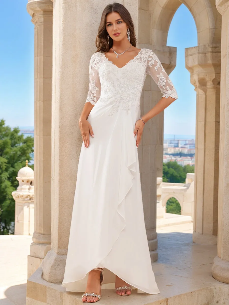 A-Line/Princess V-Neck Half Sleeves Lace Wedding Dresses sold by Lavetir