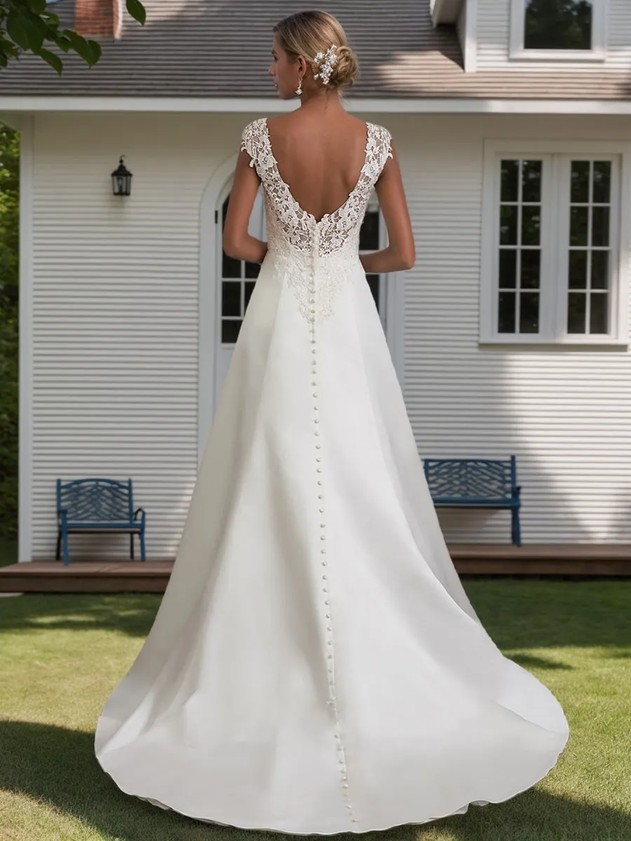 A-Line/Princess V-Neck Sleeveless Sequins Wedding Dresses sold by Lavetir product image thumbnail 2