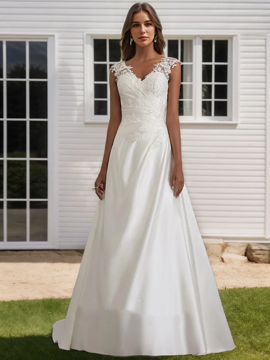 A-Line/Princess V-Neck Sleeveless Sequins Wedding Dresses sold by Lavetir