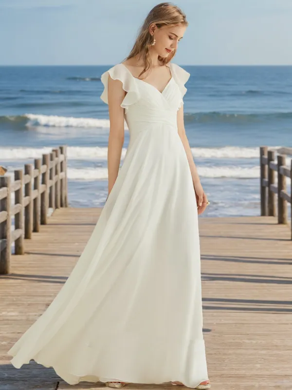A-Line/Princess V-Neck Short Sleeves Ruffles Wedding Dresses sold by Lavetir