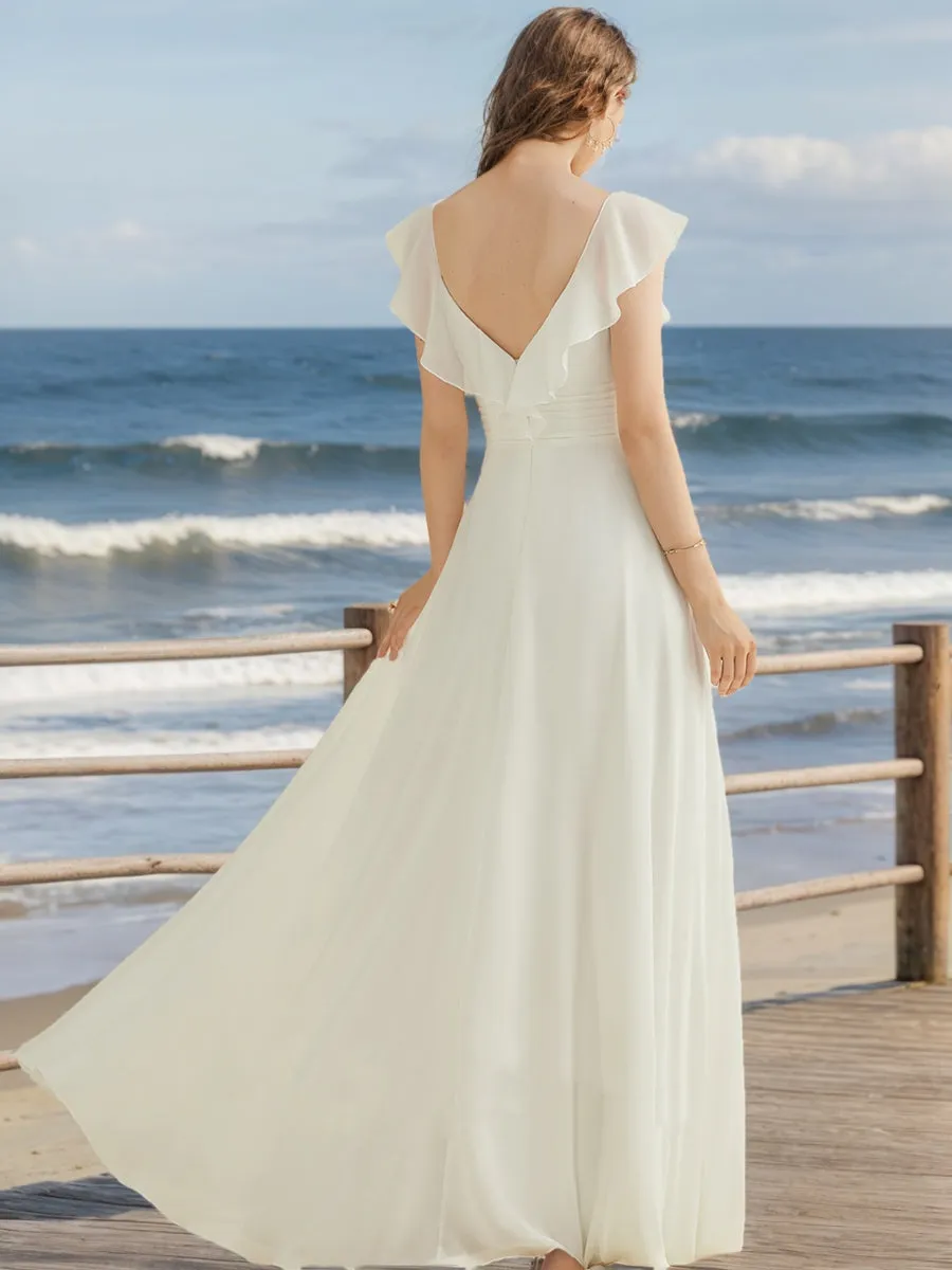 A-Line/Princess V-Neck Short Sleeves Ruffles Wedding Dresses sold by Lavetir product image thumbnail 2