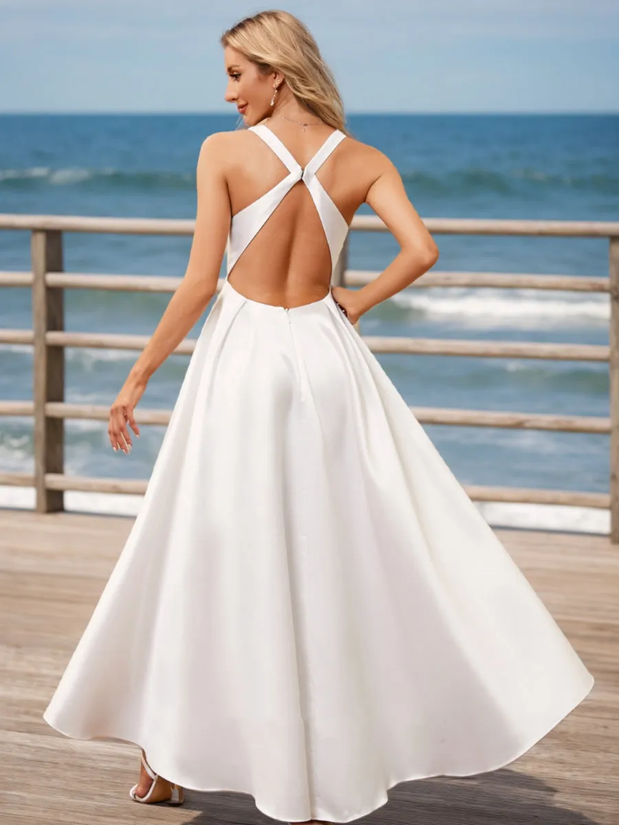 A-Line/Princess V-Neck Sleeveless Tiered Wedding Dresses sold by Lavetir product image thumbnail 2