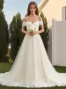 A-Line/Princess Off-the-Shoulder Short Sleeves Ruched Wedding Dresses sold by Lavetir