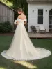 A-Line/Princess Off-the-Shoulder Short Sleeves Ruched Wedding Dresses sold by Lavetir