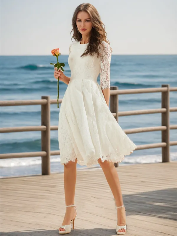 Ball Gown Scoop Half Sleeves Lace Wedding Dresses sold by Lavetir