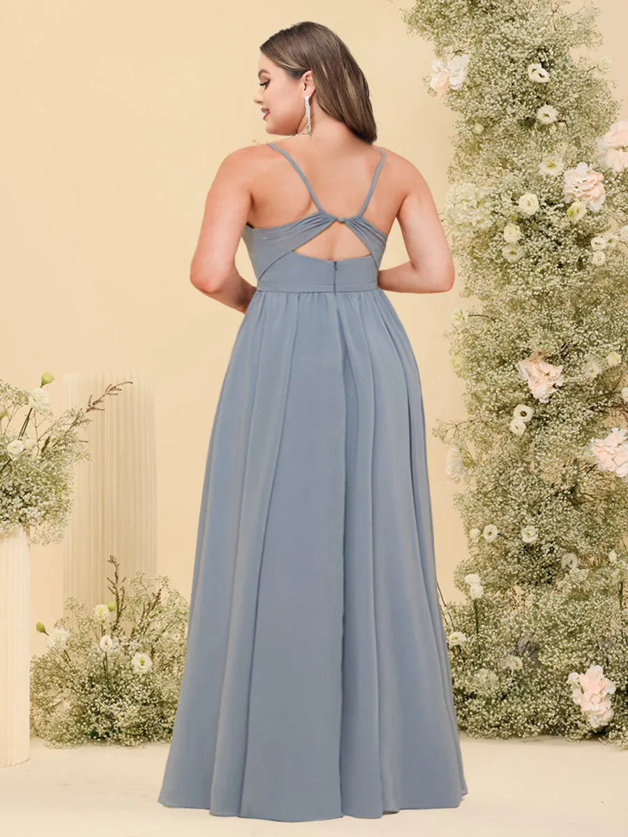 A-Line/Princess Spaghetti Straps Long Plus Size Bridesmaid Dresses with Split Side & Pockets sold by Lavetir product image thumbnail 2