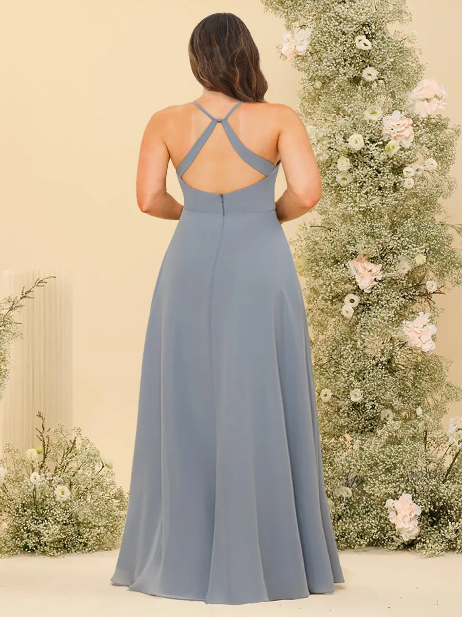 A-Line/Princess Spaghetti Straps Long Plus Size Bridesmaid Dresses with Split Side & Pockets sold by Lavetir product image thumbnail 2
