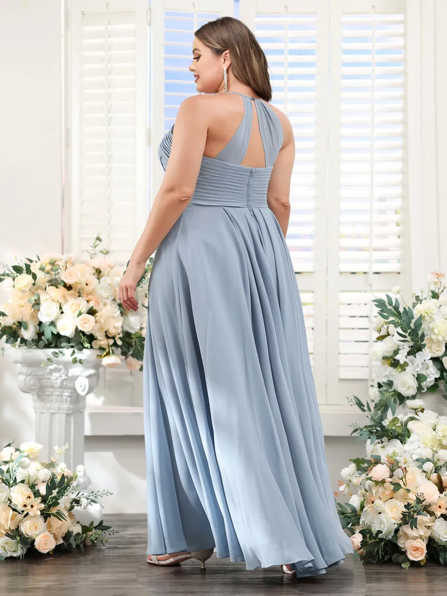 A-Line Halter Sleeveless Ruched Floor-Length Chiffon Plus Size Bridesmaid Dresses sold by Lavetir product image thumbnail 2