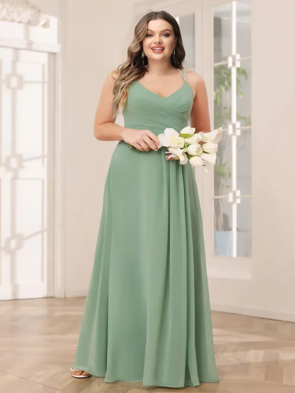 A-Line/Princess V-Neck Long Plus Size Bridesmaid Dresses with Ruched sold by Lavetir