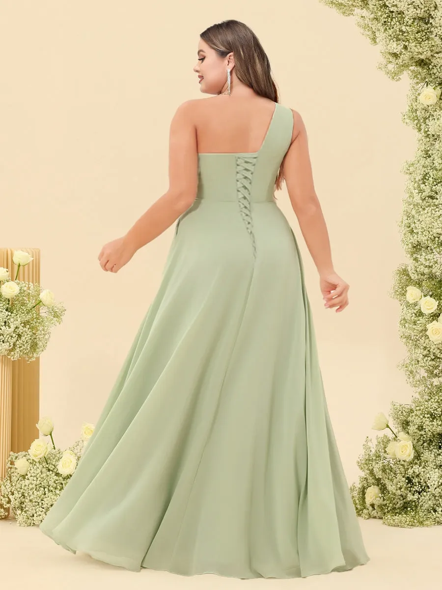A-Line/Princess One-Shoulder Sleeveless Long Plus Size Bridesmaid Dresses with Split Side sold by Lavetir product image thumbnail 2