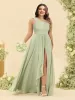 A-Line/Princess One-Shoulder Sleeveless Long Plus Size Bridesmaid Dresses with Split Side sold by Lavetir