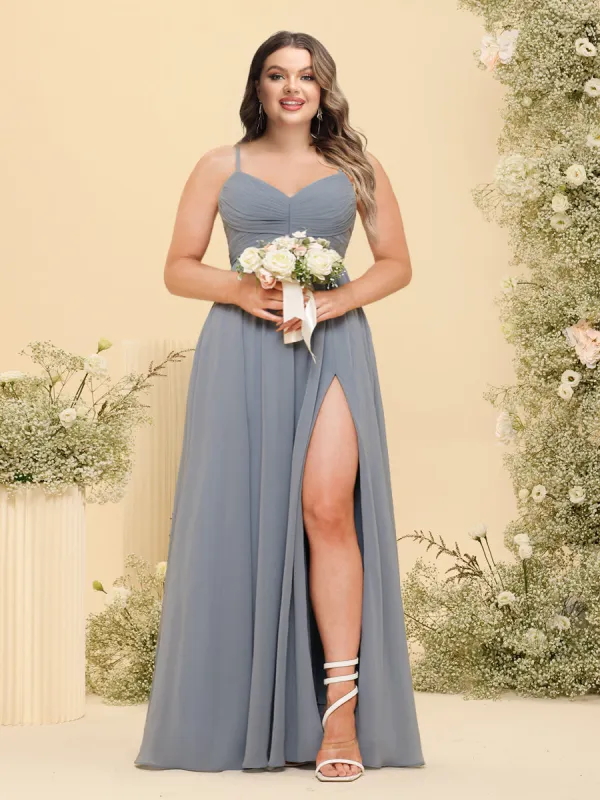 A-Line/Princess Spaghetti Straps Long Plus Size Bridesmaid Dresses with Split Side sold by Lavetir