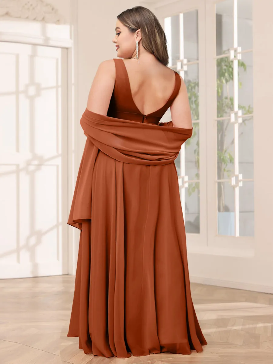 A-Line/Princess V-Neck Asymmetrical Plus Size Bridesmaid Dresses with Ruffles sold by Lavetir product image thumbnail 2