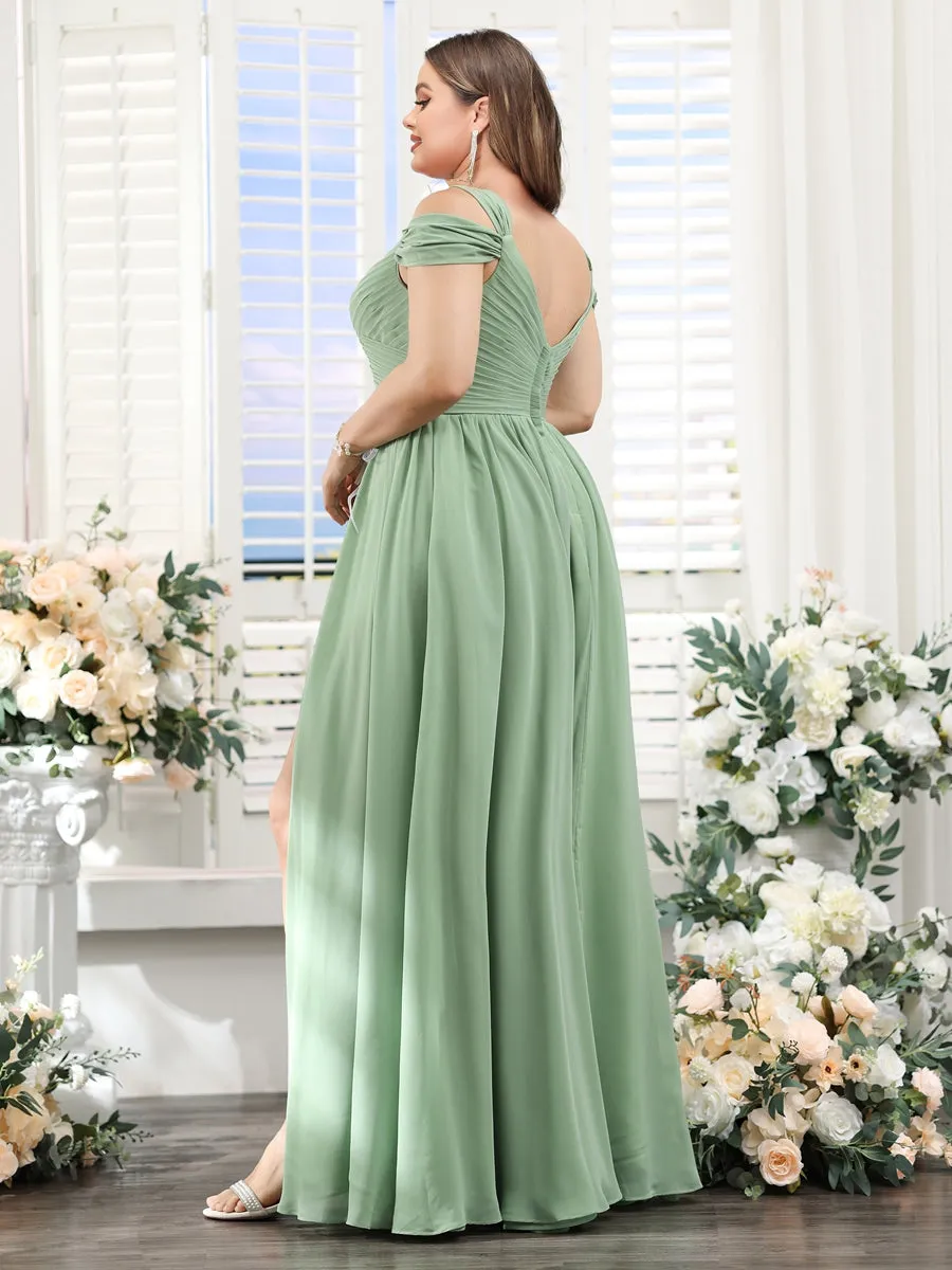 A-Line V-Neck Split Side Ruched Floor-Length Chiffon Plus Size Bridesmaid Dresses sold by Lavetir product image thumbnail 2