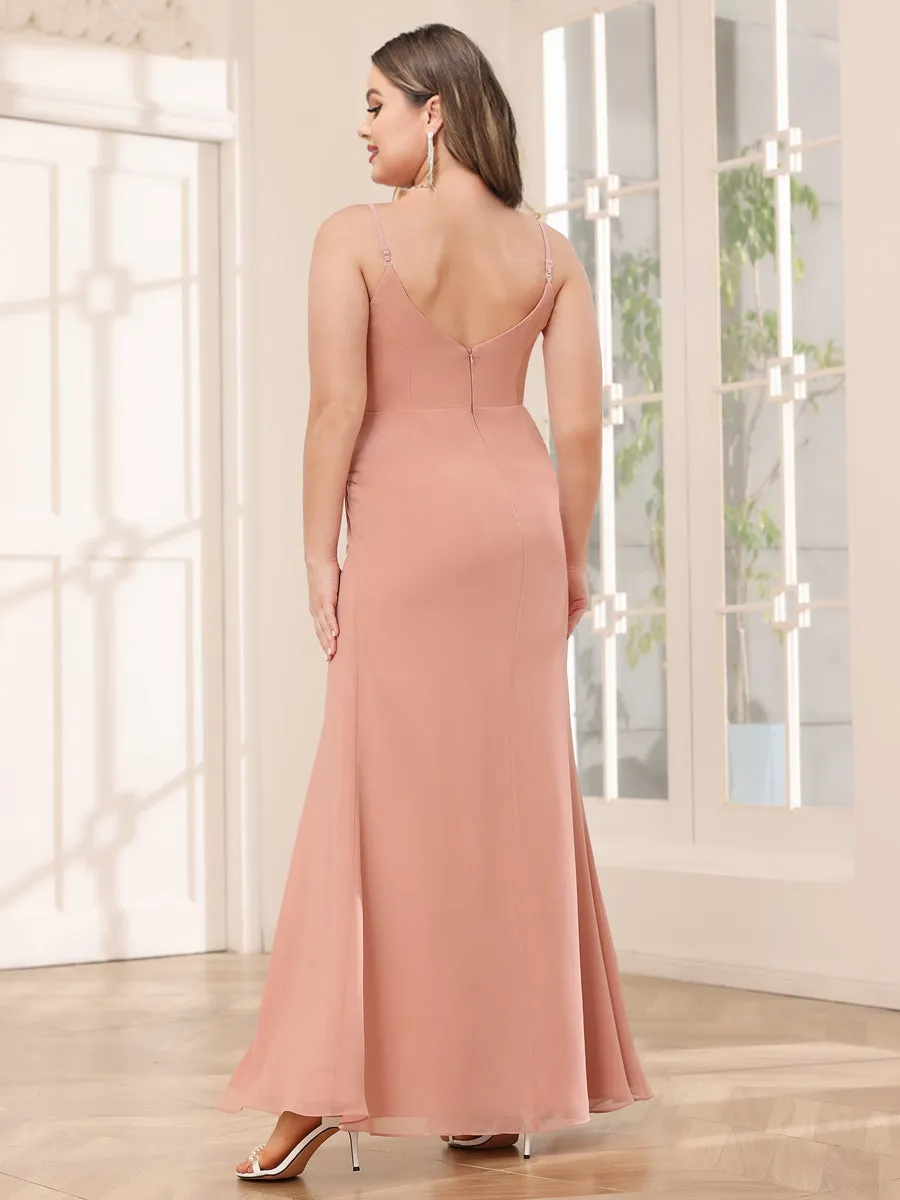 Sheath/Column Spaghetti Straps Long Plus Size Bridesmaid Dresses with Split Side sold by Lavetir product image thumbnail 2