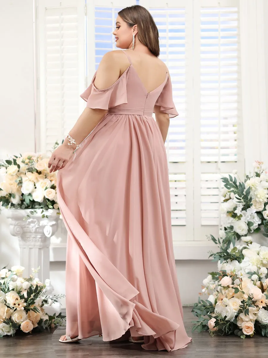 A-Line Spaghetti Straps Split Side Ruched Floor-Length Chiffon Plus Size Bridesmaid Dresses sold by Lavetir product image thumbnail 2