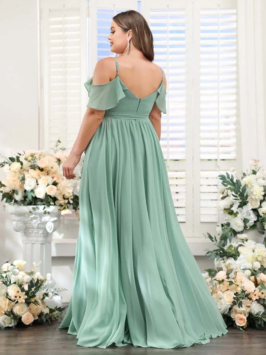 A-Line V-Neck Spaghetti Straps Chiffon Plus Size Bridesmaid Dresses with Pockets sold by Lavetir product image thumbnail 2