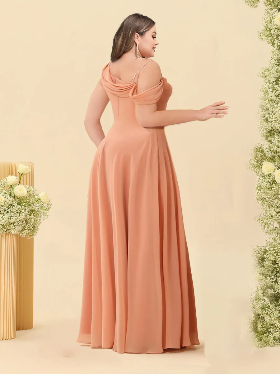 A-Line/Princess Cowl Neck Floor-Length Chiffon Long Plus Size Bridesmaid Dresses with Split Side sold by Lavetir product image thumbnail 2