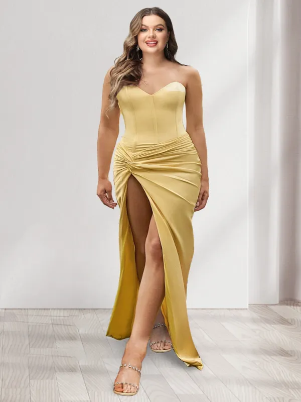 Sheath/Column Sweetheart Sleeveless Plus Size Bridesmaid Dresses with Split Side sold by Lavetir