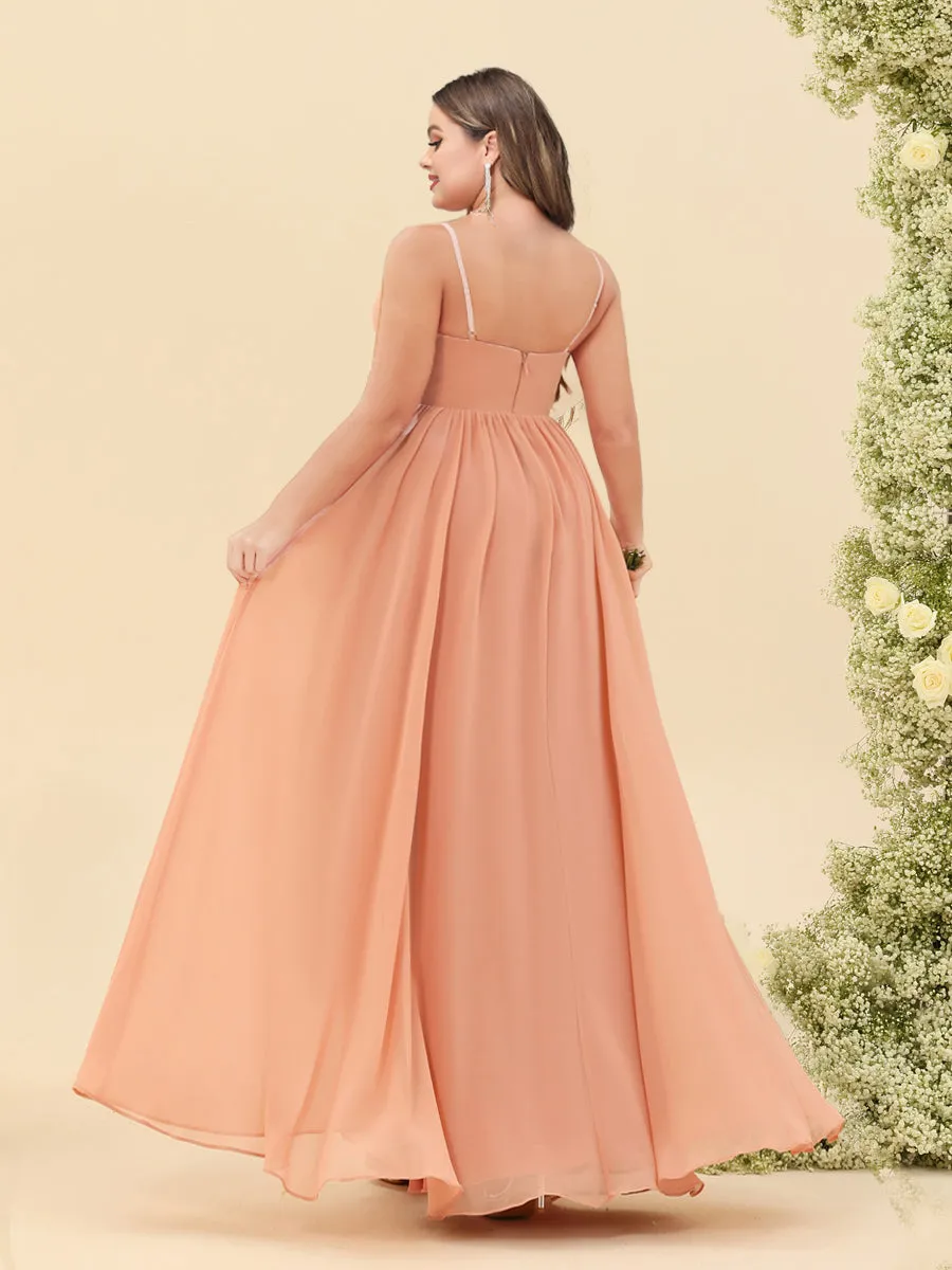 A-Line/Princess Floor-Length Spaghetti Straps Ruffles Plus Size Bridesmaid Dresses With Split Side sold by Lavetir product image thumbnail 2