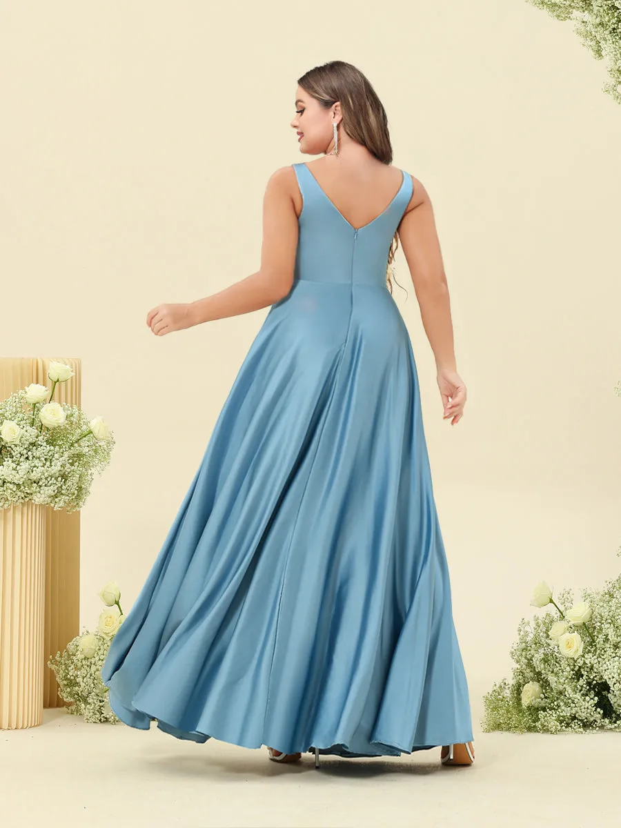 A-Line/Princess Floor-Length Sleeveless Ruffles Plus Size Bridesmaid Dresses With Split Side sold by Lavetir product image thumbnail 2