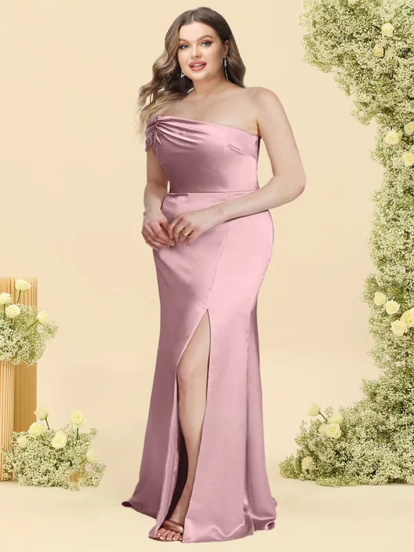 Sheath/Column Off-the-Shoulder Floor-Length Ruched Plus Size Bridesmaid Dresses With Split Side sold by Lavetir