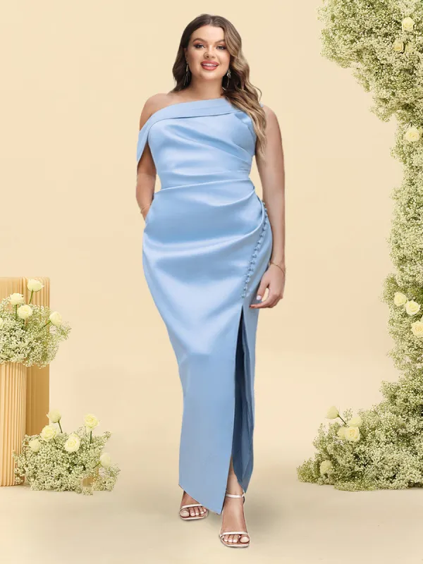 Sheath/Column One-Shoulder Sleeveless Plus Size Bridesmaid Dresses With Split Side sold by Lavetir