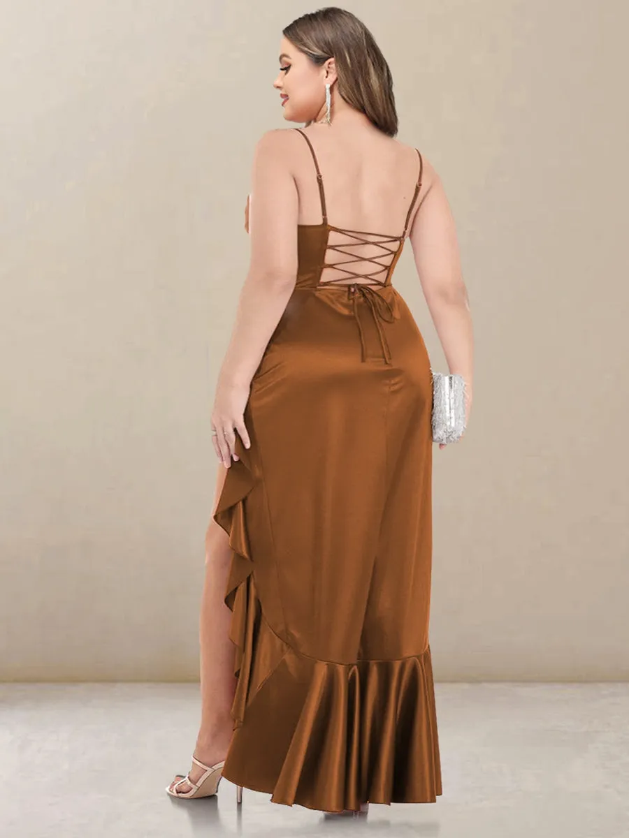 Sheath/Column Cowl Neck Straps Long Plus Size Bridesmaid Dresses with Ruffles sold by Lavetir product image thumbnail 2