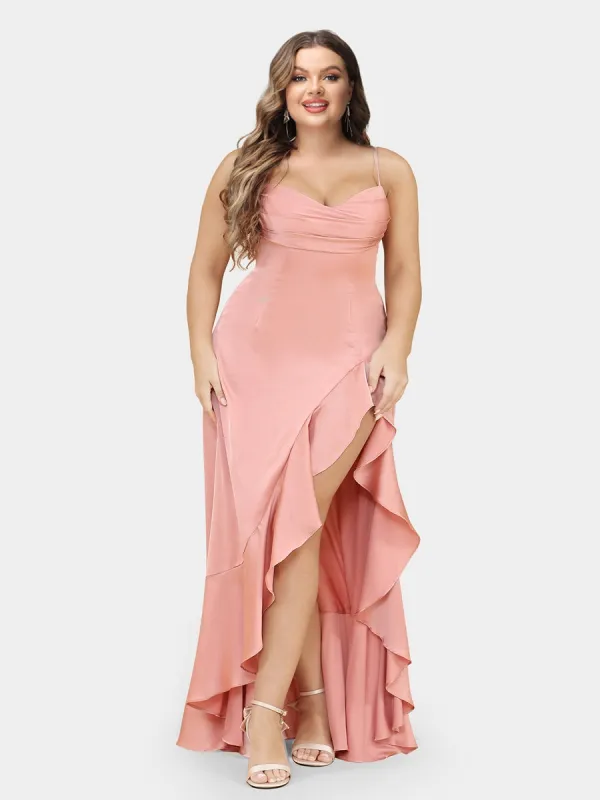 A-Line/Princess Spaghetti Straps Sleeveless Plus Size Evening Dresses with Ruffles sold by Lavetir