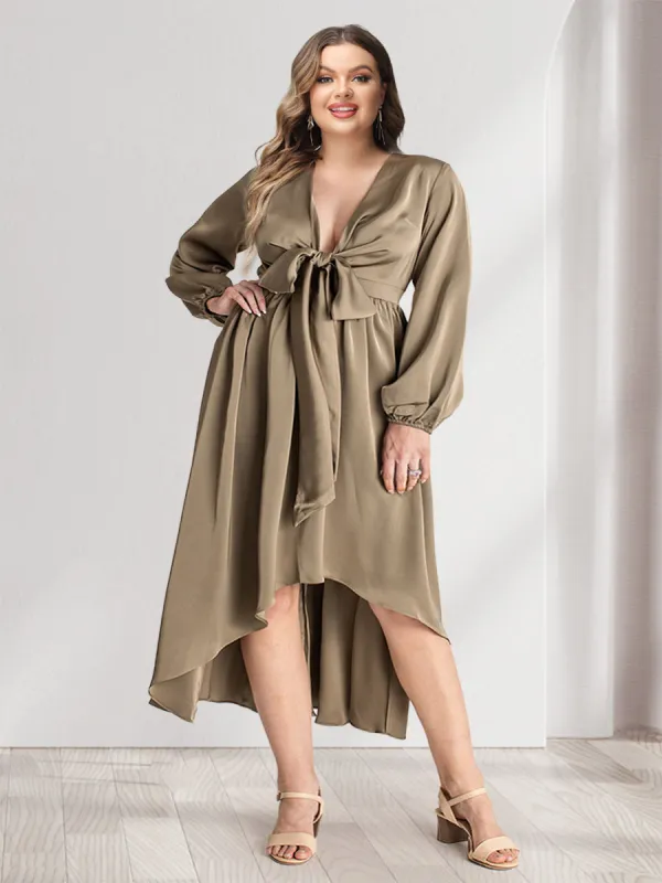 A-Line/Princess Plunging V-Neck Long Sleeves Wrap Plus Size Bridesmaid Dresses sold by Lavetir